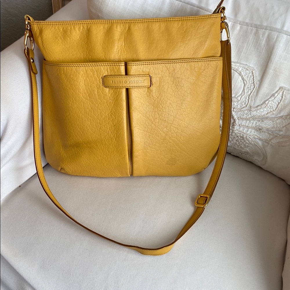 PLINIO VISONA Genuine Pebbled Leather Gold Crossbody Bag